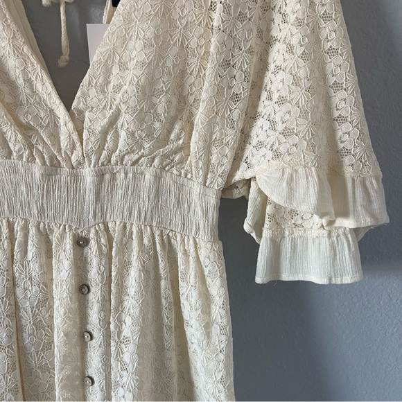 NWT PaperMoon Ivory Lace Smocked Waist Boho Flowy Mini Dress Women's Size Medium - Picture 8 of 12